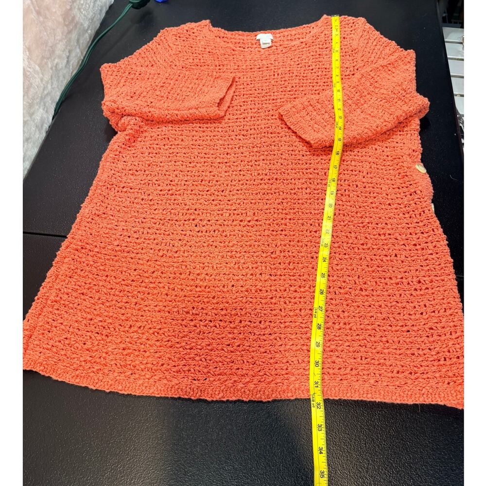 J.Jill Coral Open Knit Cotton Tunic Sweater XL Side Button Boho Coastal - Picture 7 of 8